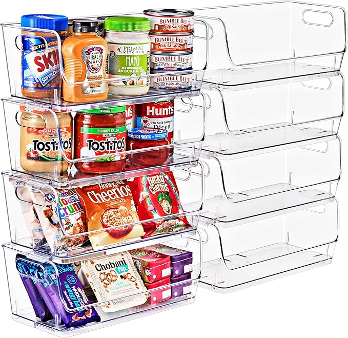 Sorbus Stackable Storage Bins Open Front, Clear Stackable Storage Bins, Pantry Bins for Storage and Organization, Acrylic Stackable Bins for Kitchen, Clear Pantry Organizer Bins (Small Wide 8 Pack)