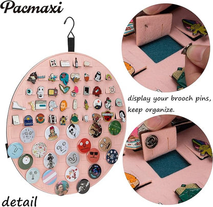 PACMAXI Hanging Brooch Pin Display Holder, Wall Pin Collection Storage Organizer, Cute Pin Banner Case Hold Up to 76 Pins.(Pins not Included) (Pink)