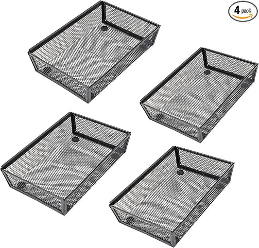 Mesh Tray Kitchen Drawer Utensil Cutlery Tray Office Supplies with Inter-locking Arm Drawer Dividers Organizer for Silverware, Flatware, Home,Office, School,Bedroom(9＂X6＂4pack) Black