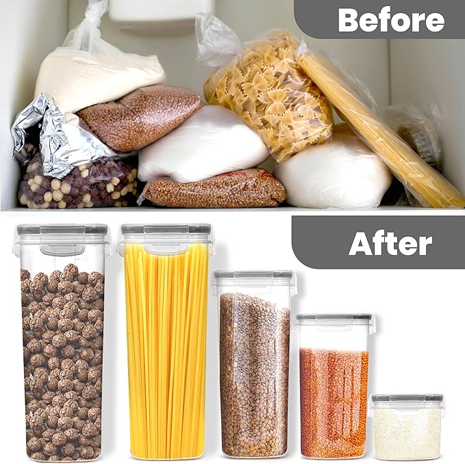 KICHLY Plastic Airtight Food Storage Containers Sets with Lids – 24 Pack BPA-Free Kitchen Pantry Organizers and Storage for Cereal, Flour, Sugar & Dry Food (Clear)