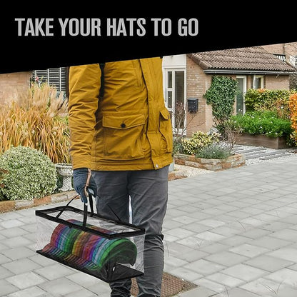 Houseables Baseball Cap Storage Bag, Hat Organizer Case, Cap Holder, Clear Plastic Tote, Black Handles, Moisture & Dust Proof, w/Zipper Closure, Holds up to 22 Hats, Dirt Protection, 23" x 6" x 8"