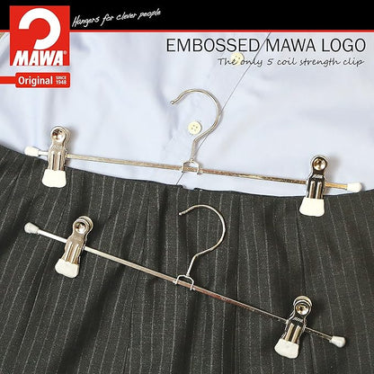 Mawa by Reston Lloyd Space-Saving Clothes Hanger for Pants and Skirts with Two Non-Slip Clips, Style K/30D, 12-Inch, Set of 2, White