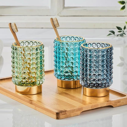 Makeup Brush Holder Organizer,Toothbrush Holders,Desk Pen Pencil Holder,Multifunctional Vintage Glass Brush Cup(A38-2-US/Green/L)