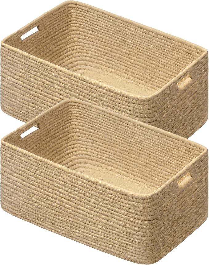 UBBCARE 2 Pack Storage Baskets for Shelves, Large Woven Storage Baskets, Dog Toy Bins, Baskets for Organizing Clothes, Towels, Books, Blanket, 17"L x 13"W x 7.5"H, Brown