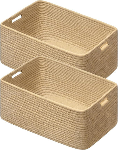 UBBCARE 2 Pack Storage Baskets for Shelves, Large Woven Storage Baskets, Dog Toy Bins, Baskets for Organizing Clothes, Towels, Books, Blanket, 17"L x 13"W x 7.5"H, Brown