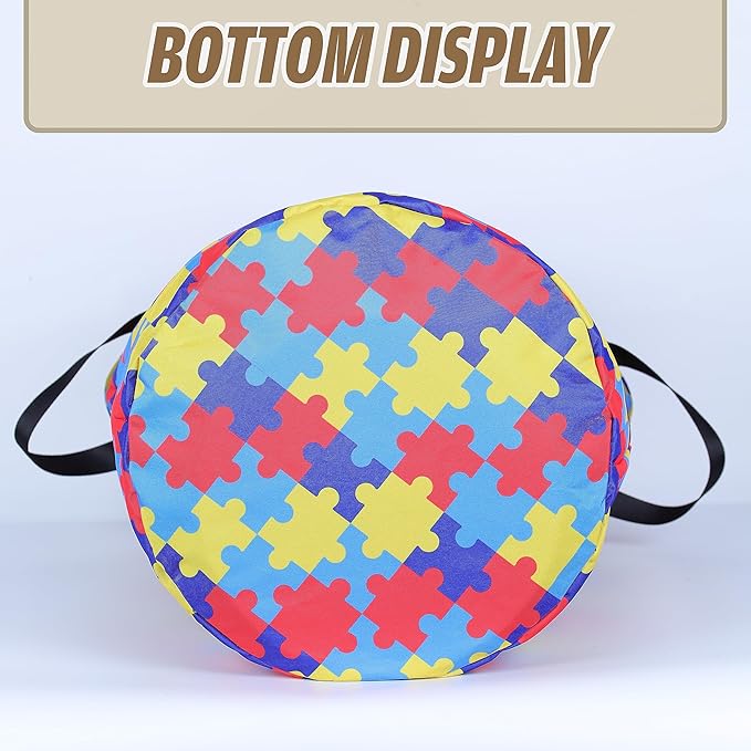 Autism Awareness Laundry Basket Colorful Puzzle Foldable Oxford Cloth Funny Tote Bag Laundry Hamper Clothes Storage Bucket Organizer For Bathroom/Laundry Storage/Bedroom 17.7x13.7 Inch