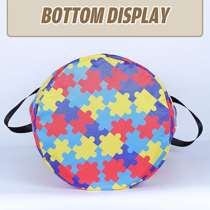 Autism Awareness Laundry Basket Colorful Puzzle Foldable Oxford Cloth Funny Tote Bag Laundry Hamper Clothes Storage Bucket Organizer For Bathroom/Laundry Storage/Bedroom 17.7x13.7 Inch