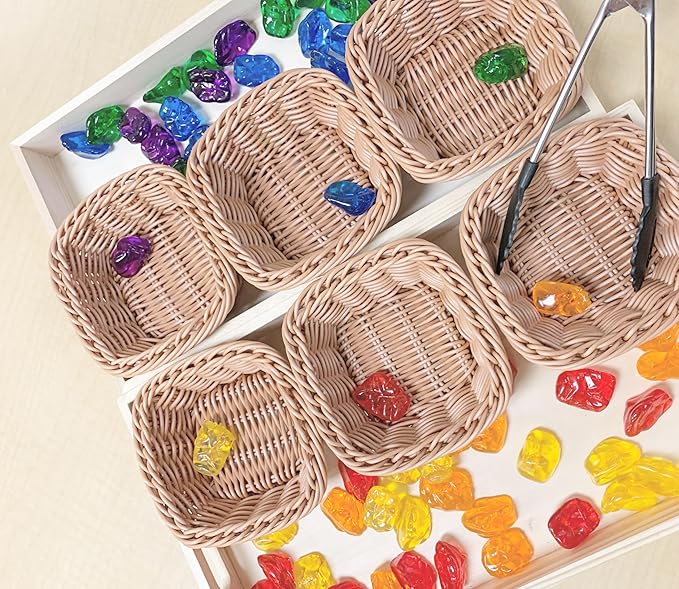 Constructive Playthings Set of Six 5" Square Plastic Woven Baskets for Storage or Sorting