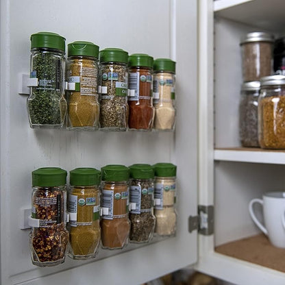 Crazy Chef Spice Clip Grippers For Cabinet Doors - Organizer for Spices - Spice Rack Holds15 Spice Jars - Extemely Strong 3M Adhesive Gripper In White For Pantry 15 Ct