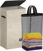 WTREE Laundry Hamper with Lid, Reinforced Sturdy Clothes Hamper with Anti-Puncture Base, Large Collapsible Laundry Basket with Removable Liner Bag, Tall Dirty Clothes Bin for Family, 100L Beige
