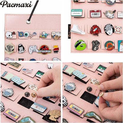 PACMAXI Hanging Brooch Pin Organizer, Display Pins Storage Case, Brooch Collection Storage Holder, Holds Up to 96 Pins.(Not Include Any Accessories) (S-96 Slots, Pink, Small)