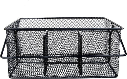 Utensil Caddy -Silverware Caddy for Parties, Spoon Holder, Buffet Organizer for Condiments, Napkin, Forks, Knives -Stainless Steel Flatware Caddy for Home, Picnics or Entertaining Evens (Black)
