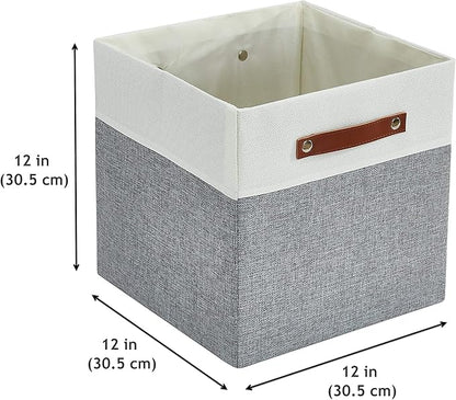 DECOMOMO Fabric Cube Storage Bins - Storage Baskets for Shelves, Cube Storage Organizer for Kallax and Cubbies (Grey & White, 12 inch Cube) - 4 Pack