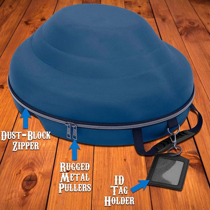 CASEMATIX Cowboy Hat Box and Portable Cowboy Hat Storage for Brims Up To 4.75" - Hard Shell Cowboy Hat Case with Carry Strap, ID Slot and Foam Insert for Dipping Brims, Blue