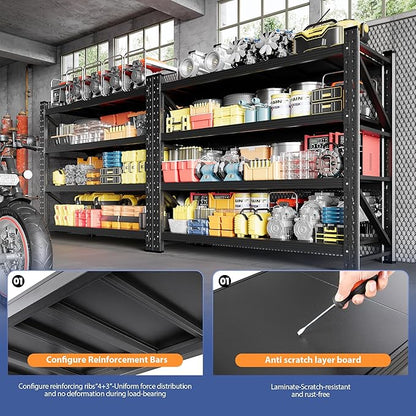 5000LBS Storage Shelves, 71" W Heavy Duty Garage Shelving Unit, Adjustable Industrial Shelving, 4 Tier Metal Shelving for Garage, Supermarket, Warehouse, 71" W x 24" D x 70" H
