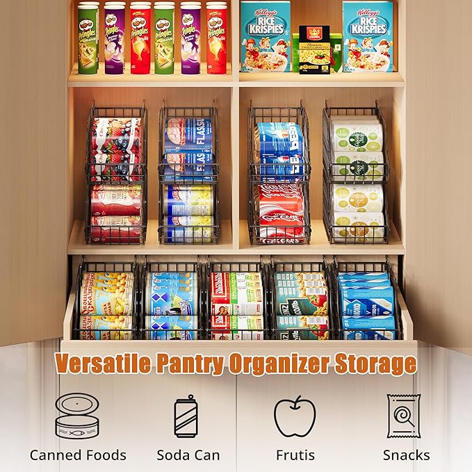 Sonyabecca 6-Pack Can Storage Organizer Pantry, Stackable Kitchen Canned Food Holder With Handles, Can Organizer For Pantry Countertop Cabinet, Beverage Drink Pop Soda Can Dispenser Patent Pending