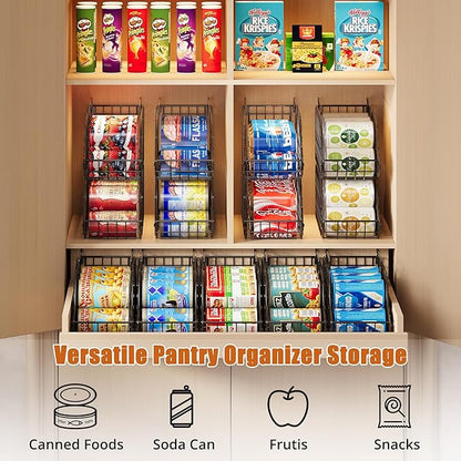 8-Pack Can Organizer for Pantry, Stackable Cabinet Food Shelves for Fridge, Wire Cupboard Storage, Holds up to 72 Beers,Small Metal Bin for Drink Beverage Egg Gillas, Rack for Kitchen Countertops RV