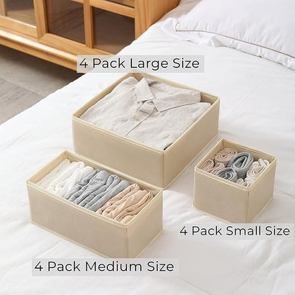 Fordonral 12 Pack Drawer Organizer Clothes, Foldable Fabric Dresser Organizer Closet Organizers and Storage Box for Underwear,Folded Clothes,Baby Clothing,Socks,Bra,Towels,Ties(12 Pack,Beige)