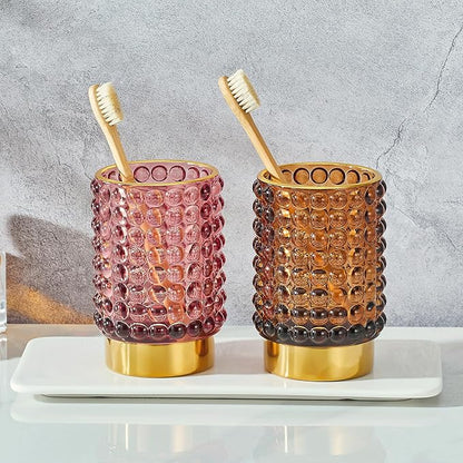 Makeup Brush Holder Organizer,Toothbrush Holders,Desk Pen Pencil Holder,Multifunctional Vintage Glass Brush Cup(A38-8-US/Red/L)