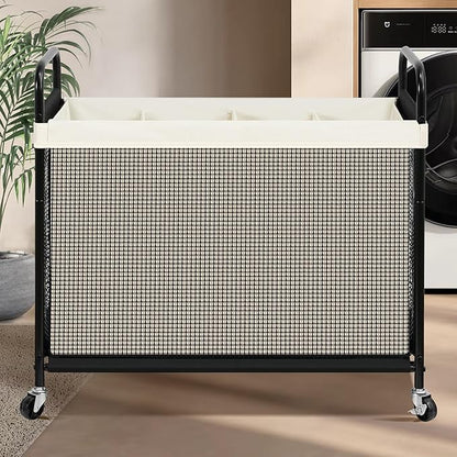 STO STO Laundry Hamper 4 Section, 140L Rolling Laundry Sorter Cart with Removable and Washable Liner Bag, Clothes Hamper with Wheels and Metal Handle for Laundry Room and Bedroom, Beige