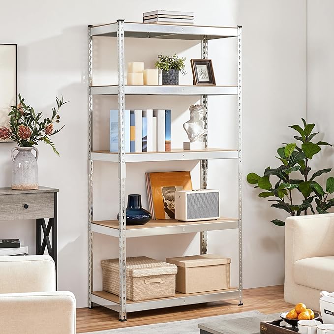 Topeakmart 3PCS 5-Tier Utility Shelves, Metal Storage Shelves Garage Shelving Unit Adjustable Garage Storage Shelves Storage Racks Heavy Duty Shed Shelving- Silver, 35.5 x 17.5 x 72 Inch