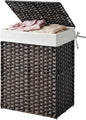 SONGMICS HOME Laundry Hamper with Lid, Clothes Basket with Removable Liner and Handles, 23.8 Gallon, Foldable Narrow Laundry Organizer for Bathroom, Bedroom, Dark Brown