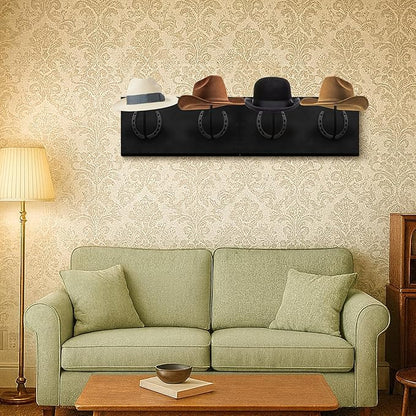 Montex Cowboy Hat Rack for Wall, Wooden Cowboy Hat Holder 4 Hats, Hanging Western Hat Rack, Hat Organizer with Horseshoe Mounts Western, Black