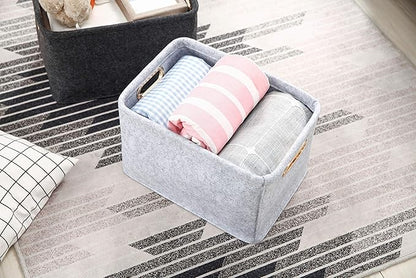 Collapsible Storage Bins Foldable Felt Fabric Storage Basket Organizer Boxes Containers with Handles Metal Handles for Nursery Toys,Kids Room,Clothes,Towels,Magazine (Light grey, 15.9L×11W×9.8H)