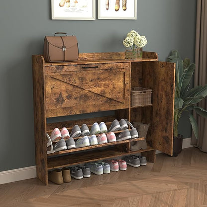 Shoe Storage Cabinet with 2 Flip Drawers, Freestanding Organizer with Metal Legs for Entryway, Narrow Shoe Rack Cabinet