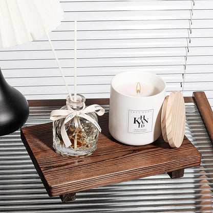 Bathroom Counter Organizer Wood Pedestal Stand Farmhouse Decorative Tray Soap Holder for Kitchen Decor, 9" x 6" - Dark Brown
