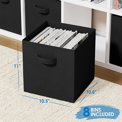 Storage Cubes Pack Of 8 - Standard Size Cube Storage Bin 10.5x10.5x11 With Dual Handles For Easy Carrying- Fabric Storage Bins Collapsible (Black)
