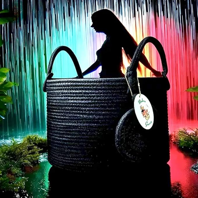 Modern Granny Small Cotton Rope Laundry Basket 16x10 Inch Dual Secure Woven Handle for Living Room Closet Clothes Blanket Organization