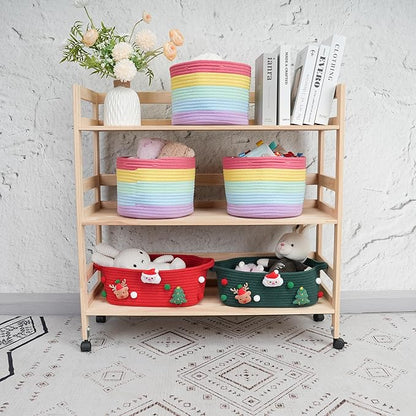 XUANGUO Woven Cotton Rope Storage Baskets - 3-Pack Round Bins for (10x10x7'') Shelves, Closets & Bookcases | Durable Rope Organizers for Nursery, Baby, Gifts, Easter & More (rainbow)