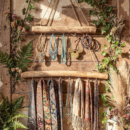 Yinkin 2 Pcs Natural Driftwood Jewelry Hanger Wall Driftwood for Crafts with Hooks 15.75 Inch 9.84 Inch Boho Wall Jewelry Shelf for Home Walls Shop Window Display