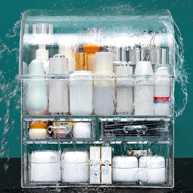Clear Large Acrylic Makeup Organizer With Lid Cosmetic Storage Drawers Portable Makeup Organizers Dustproof And Waterproof Box For Women (14in)