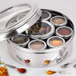 12 In 1 Stainless Steel Masala Box | Spice Box For Kitchen | Large Masala Dabba with See-Through Lid | Steel Masala Dani 2.5L Spice Organizer with 12 Compartment (22.5 cm, Silver)