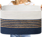 UBBCARE Blanket Basket, Large Rectangle Woven Storage Basket With Handles, Cotton Rope Toy Basket for Living Room, Nursery Baskets for Organizing, 22''L×17''W×12''H, Navy Blue