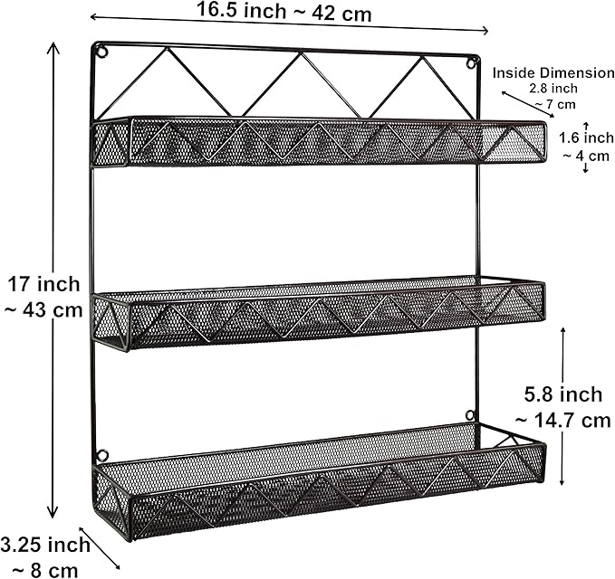AMT 3 Tier Nail Rack, Pack Metal Wall Mount Organizer, Essential Oils Organizer, Pantry Cabinet Door Shelf Storage.Hanging Display for Spice Jars, Sauces, Cosmetic Beauty Bottles