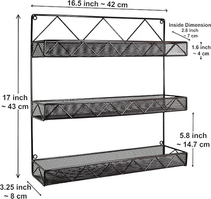 AMT 3 Tier Nail Rack, Pack Metal Wall Mount Organizer, Essential Oils Organizer, Pantry Cabinet Door Shelf Storage.Hanging Display for Spice Jars, Sauces, Cosmetic Beauty Bottles
