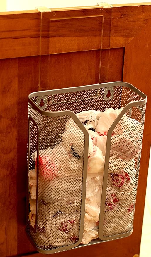 Deco Brothers Over The Cabinet Door Grocery Bag Holder, Silver