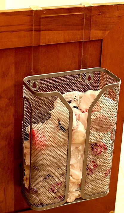 Deco Brothers Over The Cabinet Door Grocery Bag Holder, Silver