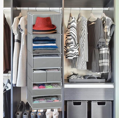 Simple Houseware 6 Shelf Hanging Closet Organizer with 5 Drawers Storage, Gray