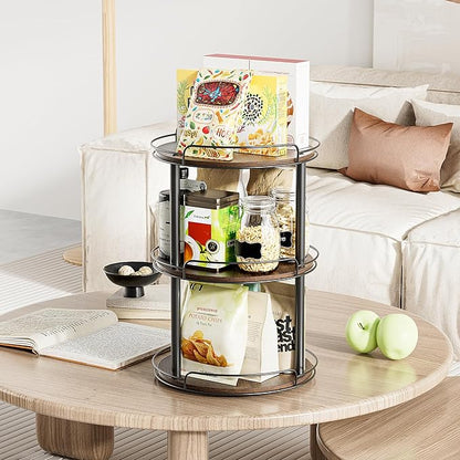 LAMU 10'' Wood Lazy Susan Turntable Organizer for Cabinet, 3 Tier Lazy Susan Spice Rack Organizer for Kitchen, Wood Cake Turntable for Cupcake Stand, Table Top, Countertop, Pantry, Bathroom