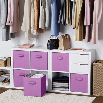 Storage Cubes Pack Of 8 - Standard Size Cube Storage Bin 10.5x10.5x11 With Dual Handles For Easy Carrying- Fabric Storage Bins Collapsible (Purple)