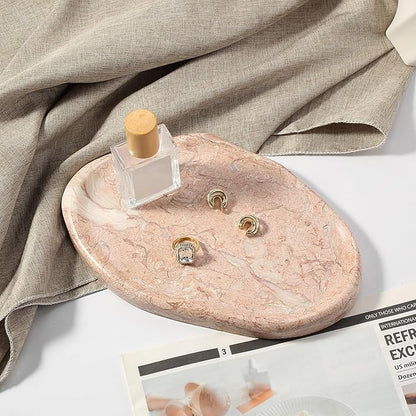 Koville Luxurious Natural Pink Marble Vanity Tray, Cloud Shape Serving Stone Key Tray for Home Decor, 10" x 7" Marble Storage Trays for Bathroom, Stone Plate Holder for Perfume, Candle and Jewelry