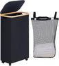 efluky Slim Laundry Basket with Wheels, Narrow Rolling Laundry Hamper with Lid and Removable Bag, Aesthetic Dirty Clothes Hamper on Wheels for Laundry Room, Bedroom, Dorm and Bathroom, 75L Dark Black