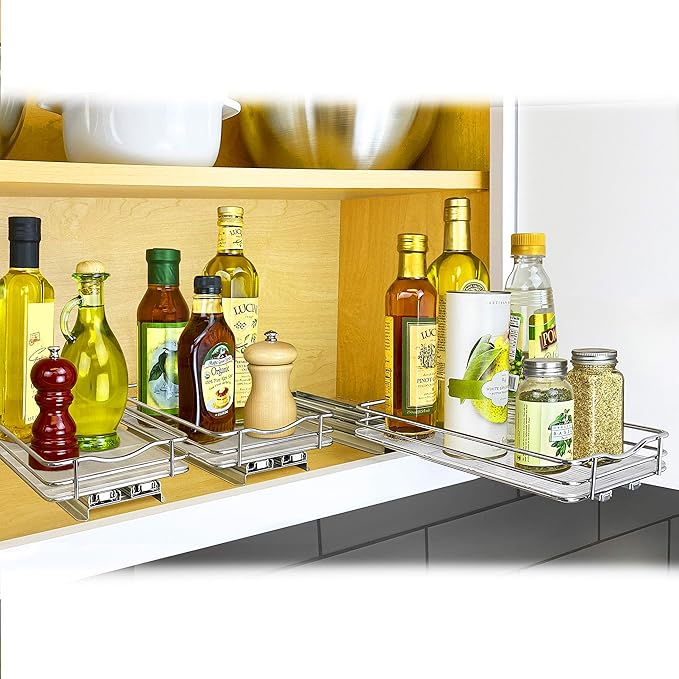 LYNK PROFESSIONAL® Pull Out Spice Organization for Cabinets - 6-3/8 inch Wide – Spice Rack for Inside Cabinets, Slide Out Spice Rack Organizer for cabinet – Pull Out Spice Rack, Sliding 1 Tier Chrome