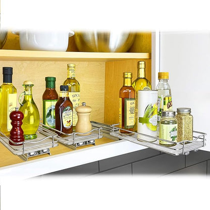 LYNK PROFESSIONAL® Pull Out Spice Organization for Cabinets - 6-3/8 inch Wide – Spice Rack for Inside Cabinets, Slide Out Spice Rack Organizer for cabinet – Pull Out Spice Rack, Sliding 1 Tier Chrome