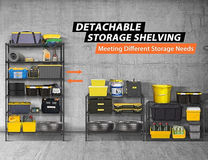 78" Storage Shelves Heavy Duty Shelving Loads 1000/6000Lbs, 6 Tier Metal Shelving Storage Utility Shelf Rack, Wide Garage Shelving, Adjustable Garage Storage Shelves for Garage Basement Warehouse