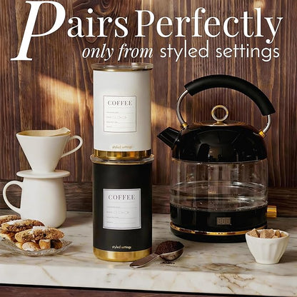Vacuum Coffee Canister with Airtight Lid – Patented Dual Airtight Coffee Canister with Scoop, Coffee Bean Storage Container or Grounds Container, Storage Container - Black and Gold Kitchen Accessories